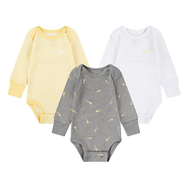 Nike Kids Bodie De Manga Comprida Essentials 3 Unidades 6 Meses Dark Grey Heather / Soft Yellow - 0196923486295