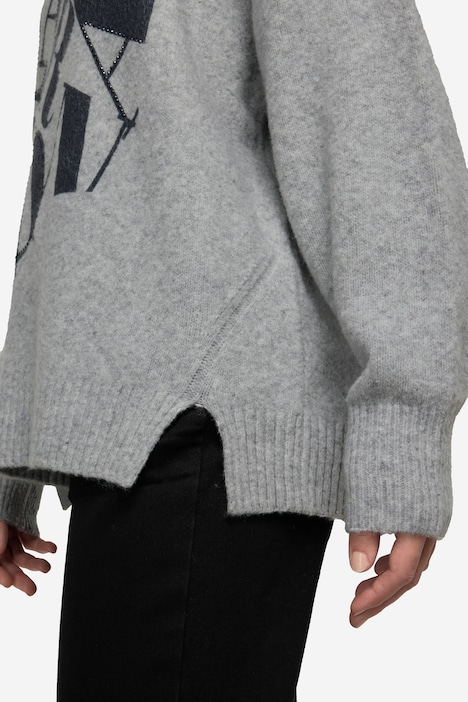 Pullover, Wording Print, Wollanteil, Stehkragen, Langarm