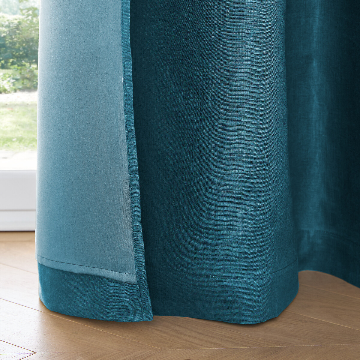 AM.PM<br>Cortina blackout de linho lavado, alças de couro, Privado