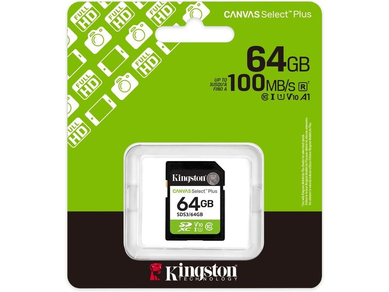 Kingston SDXC-Karte Canvas Select Plus Gen3 64 GB Robuste SDXC-Karte für Full-HD-Aufnahmen und Datentransfers