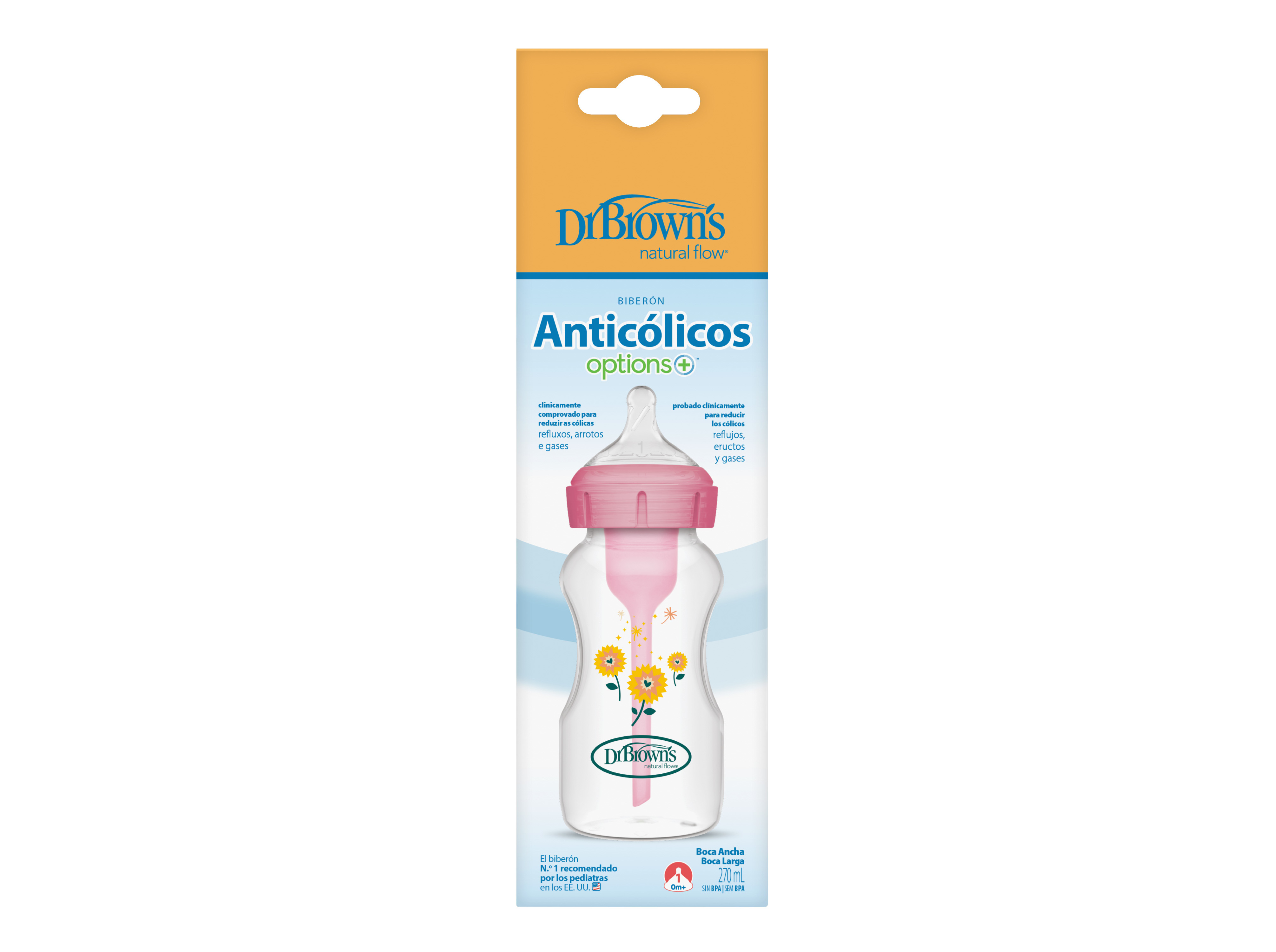 BIBERÃO DR. BROWN'S BOCA LARGA ROSA 270ML 1UN