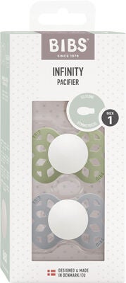 BIBS Infinity Smokker 2-Pack Silikon Str 1 Symmetrisk, Sage GLOW/Cloud GLOW