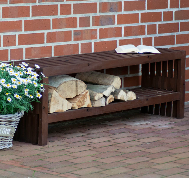 dobar Kaminholzregal »Svensson« Gartenbank mit Stauraum