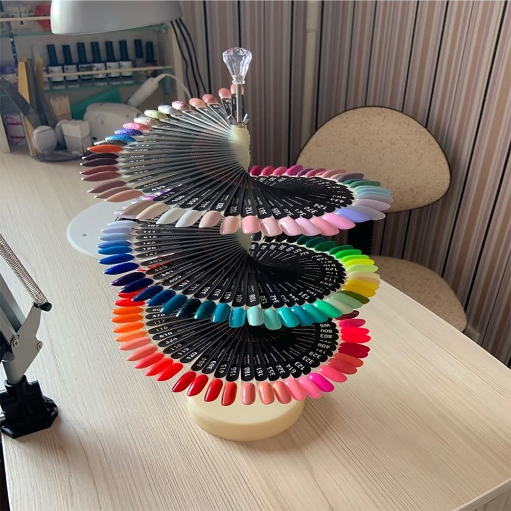 (128-tlg. Set) Nail Tips Display Ständer für Gelnägel Nageldesign Spiralständer mit Zahlenkleber für 120 Farben - Transparent