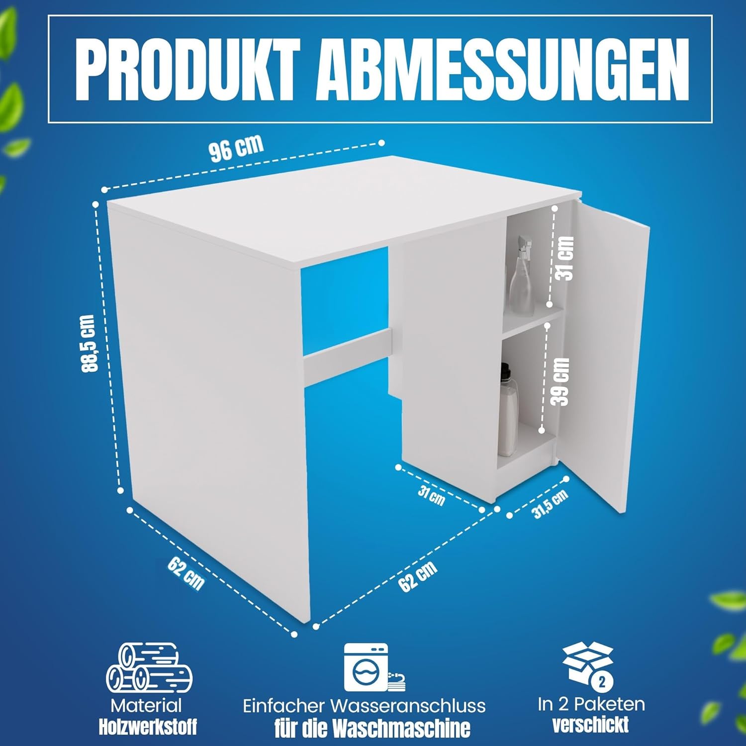 Waschmaschinenschrank 96 X 88,5 X 62 cm (B/H/T) – Überbauschrank mit Stauraum für Trockner oder Geräte – Schrank für Waschmaschine – Trockner Schrank (Retro Eiche)