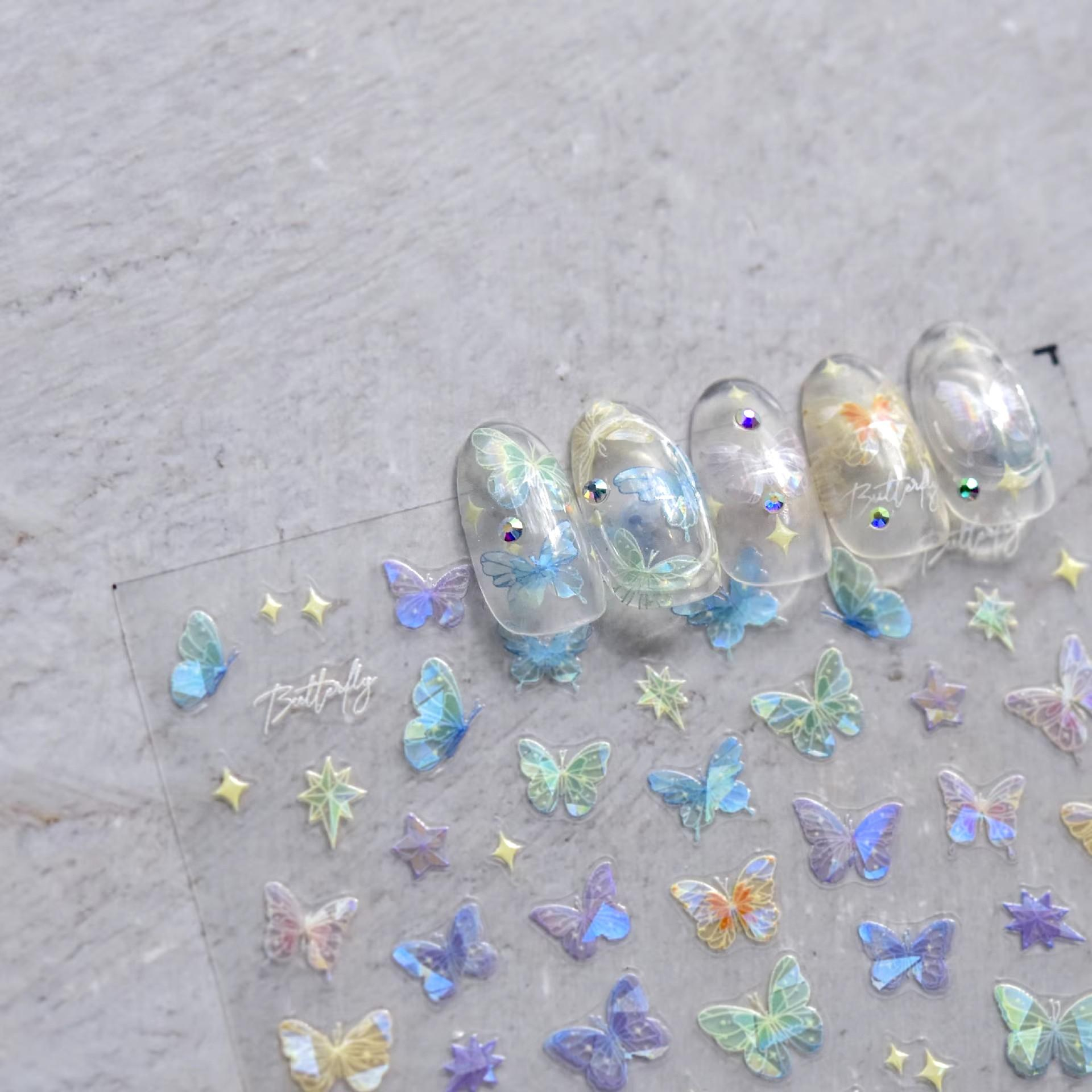 (82-tlg. Set) Nagel Sticker Nail Art Tattoo Selbstklebende Aufkleber Schmetterlinge - Bunt