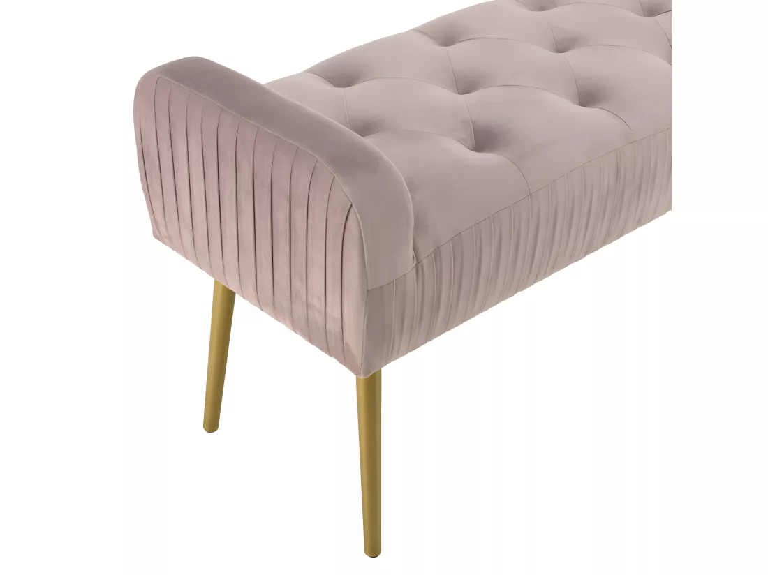 ALBANE - Banc de lit velours rose poudré pieds métal doré
