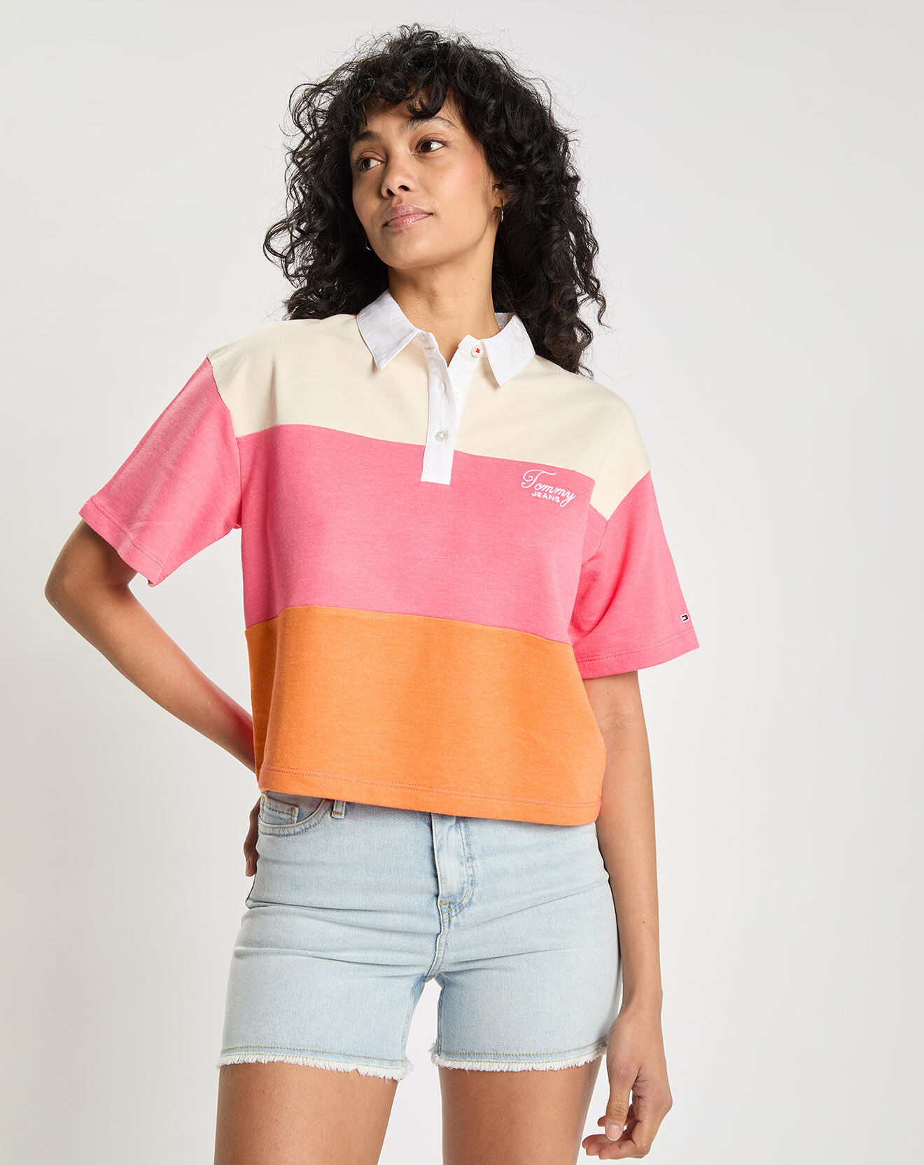 Tommy Jeans Polo Crop Colorblock orange/rose