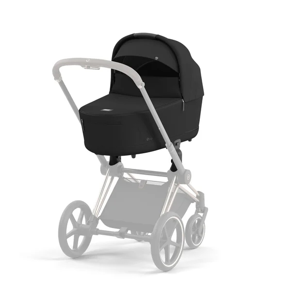 Carrinho de bebê Cybex Priam V4 na cor bege com estrutura preta fosca.