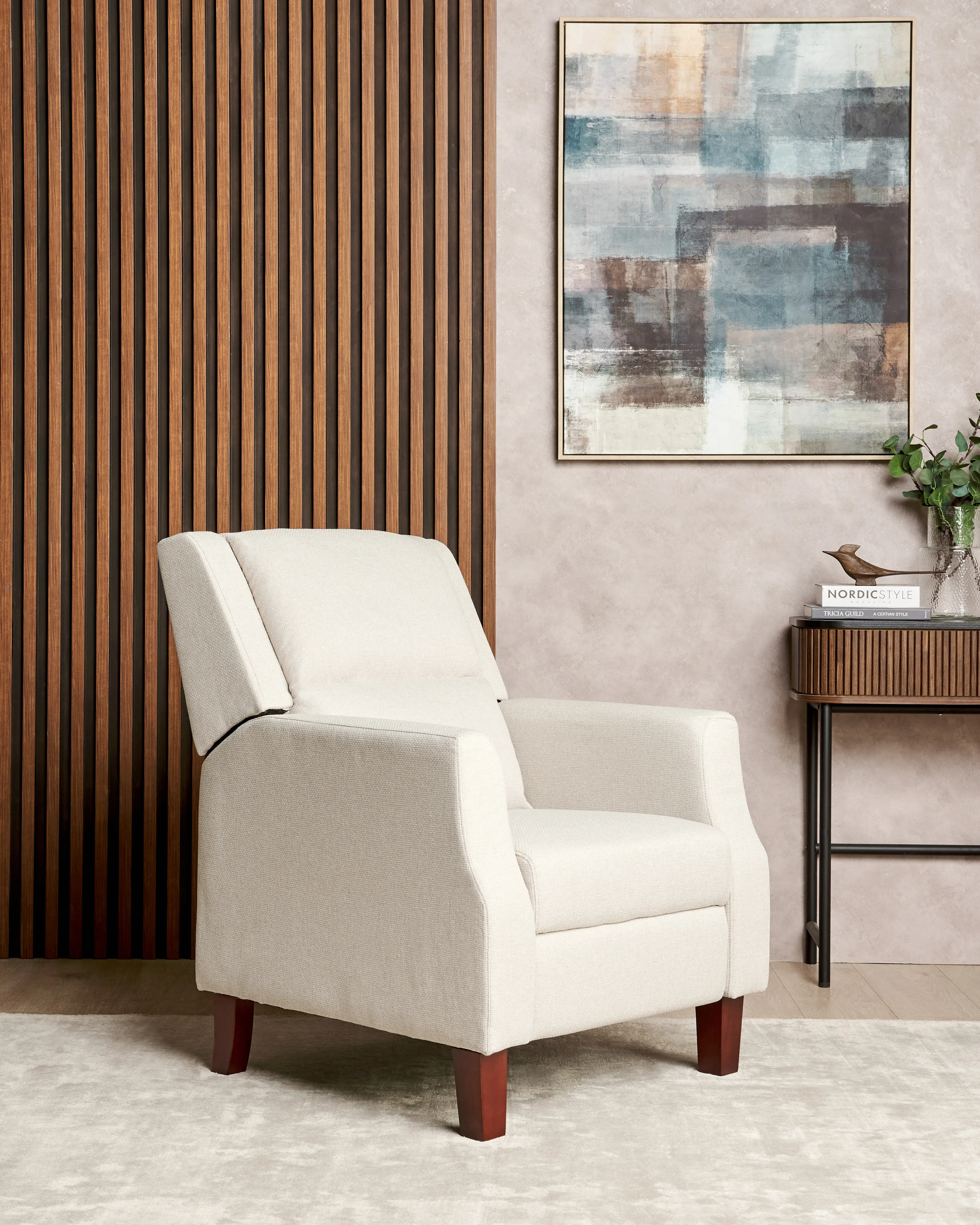 Relaxfauteuil EGERSUND inclusief voetensteun Stof Lichtbeige