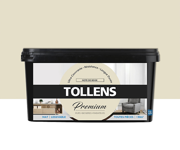 Peinture Tollens premium murs, boiseries et radiateurs note de beige mat 2,5L