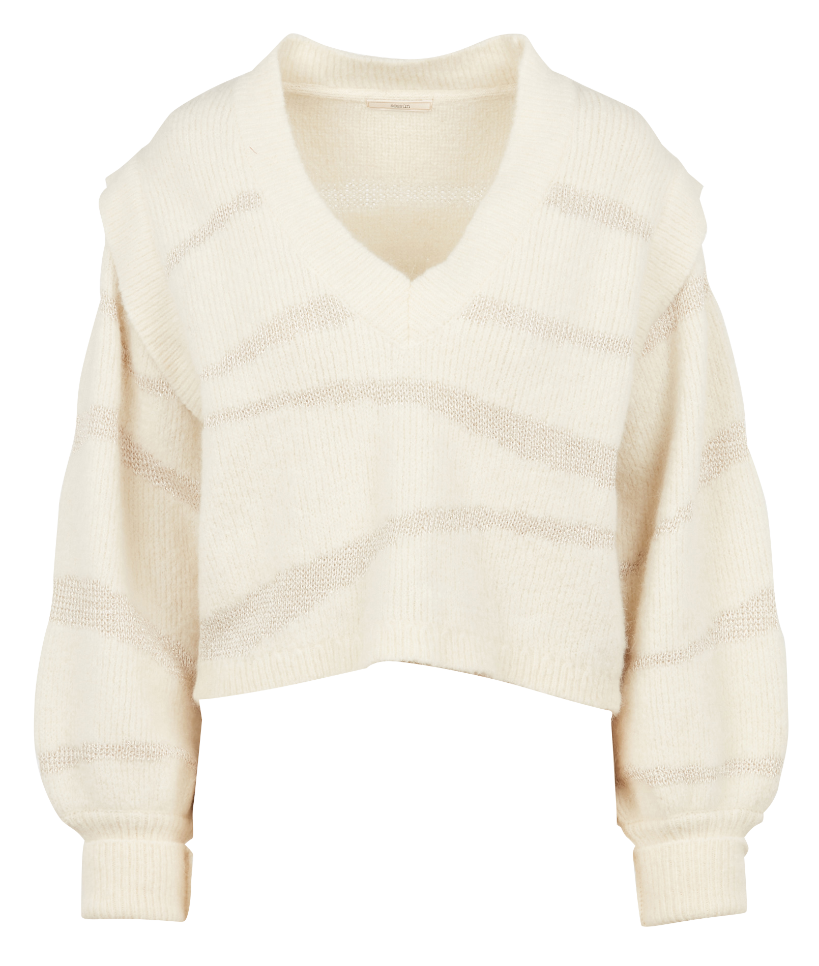FELIZ - Pull col V en maille jacquard | Blanc