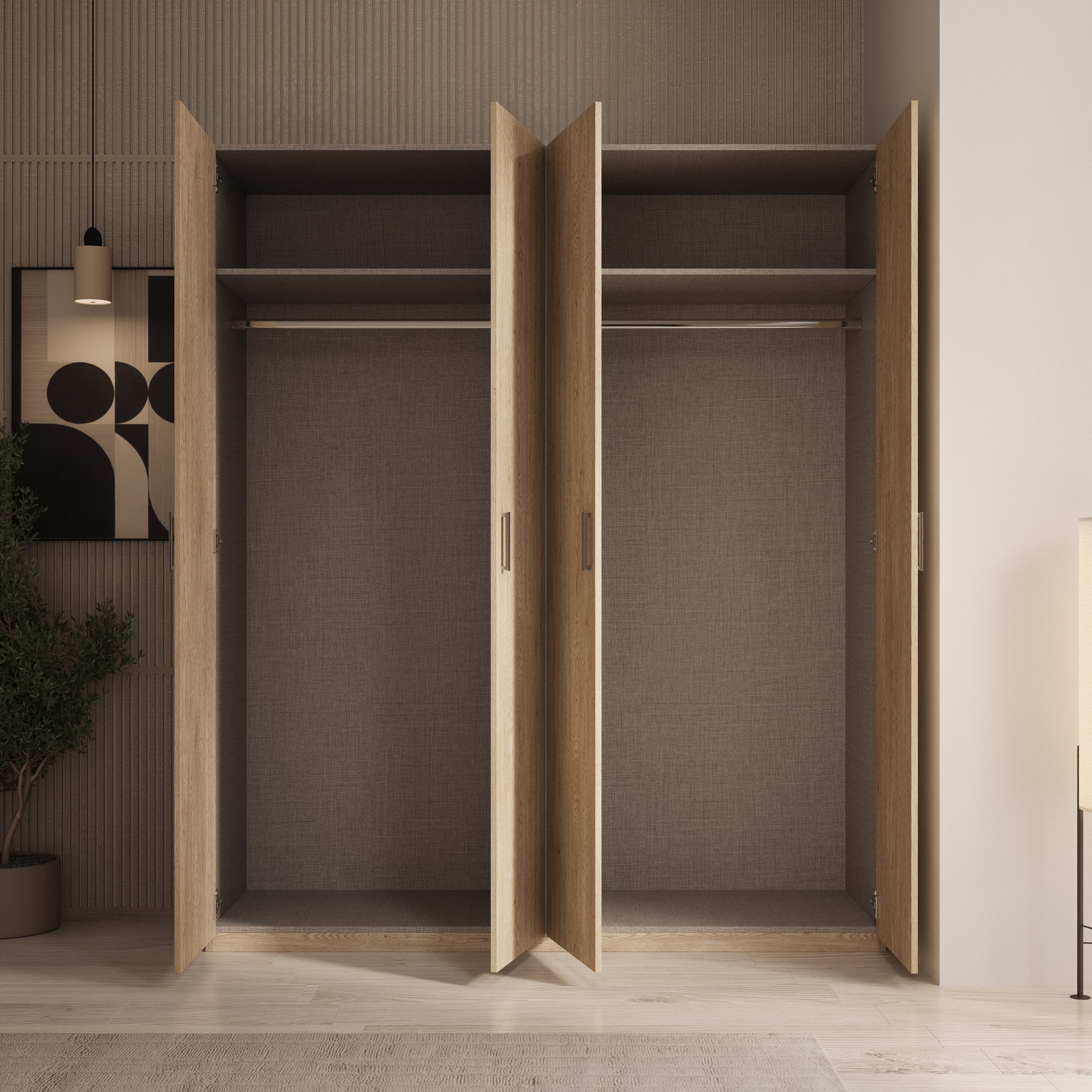 Enzio - Kledingkast 4 deurs - Eikenpatroon - 178x54x211 cm