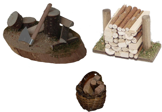 Alfred Kolbe Krippen-Zubehör »Hackstock, Holzstoss, Korb mit Holz, Weihnachtsdeko«
