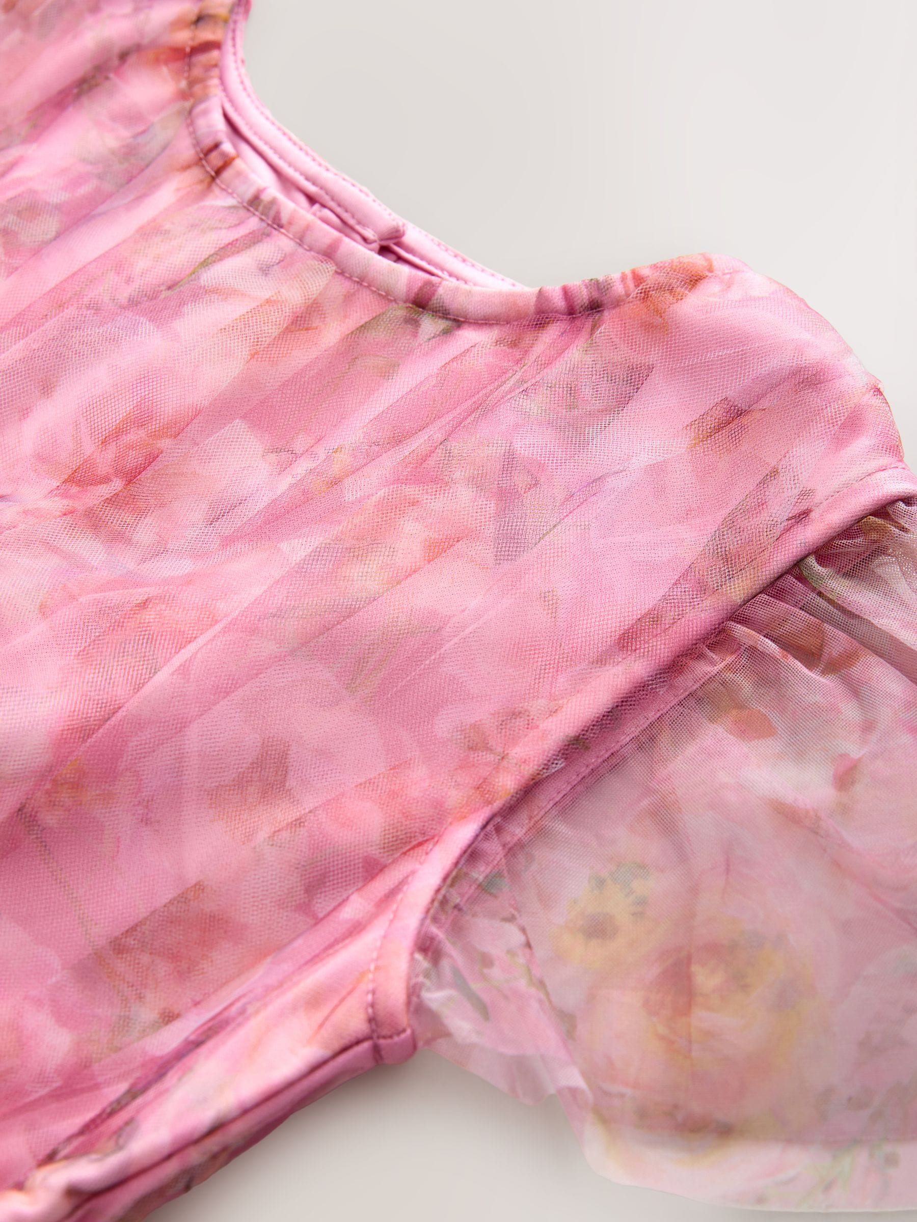 Roze bloemen - Mesh Prom Dress (3-16yrs)