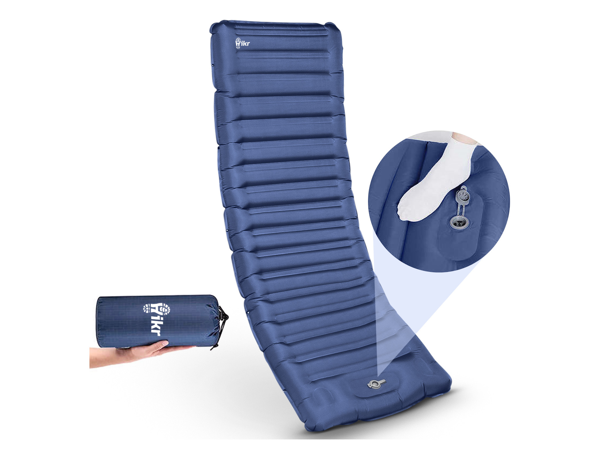Hikr® 10cm+ slaapmat met ingebouwde voetpomp - Blue