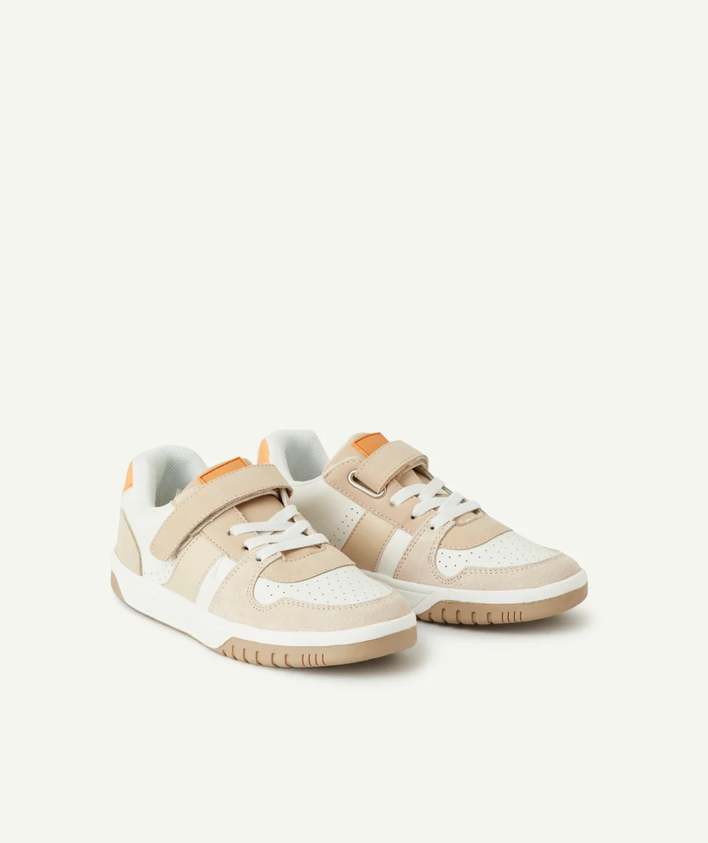 BASKETS BASSES GARÇON À SCRATCH BEIGE BLANC ET ORANGE