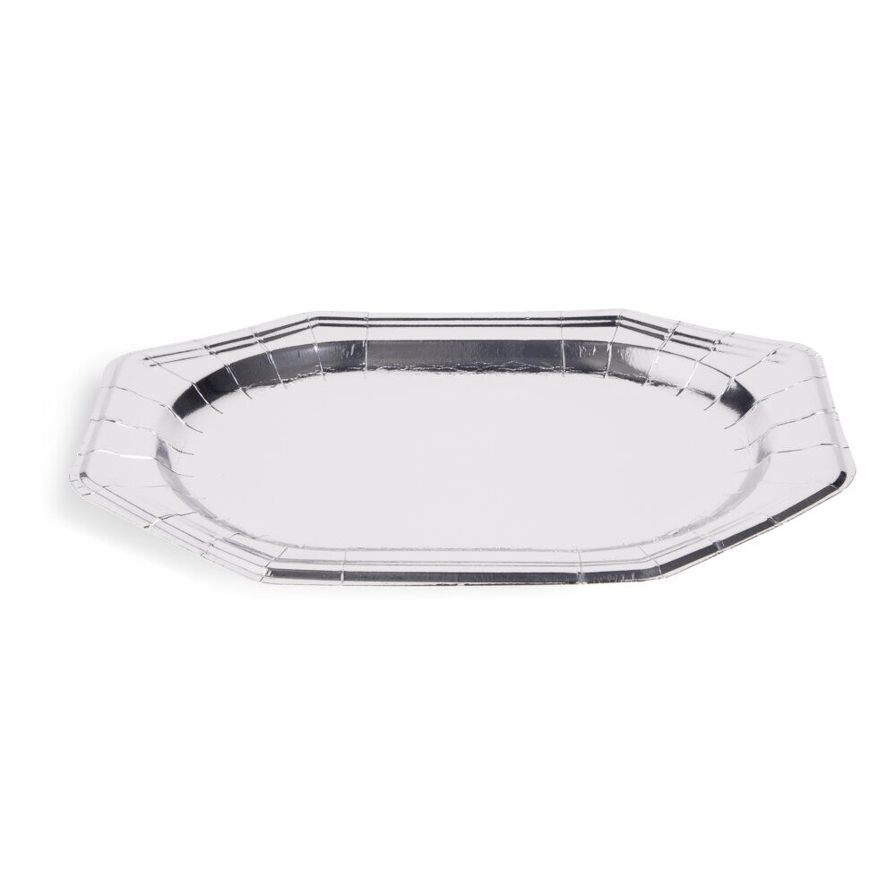Plateau de présentation ovale x4 en carton gris argenté 25x34cm