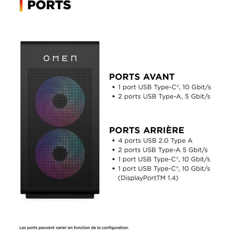 HP OMEN 35L Gaming Desktop GT16-1006nf AMD Ryzen™ 7 9800X3D 64 Go DDR5-SDRAM 4 To SSD AMD Radeon RX 9070 XT Windows 11 Home Tower PC Noir