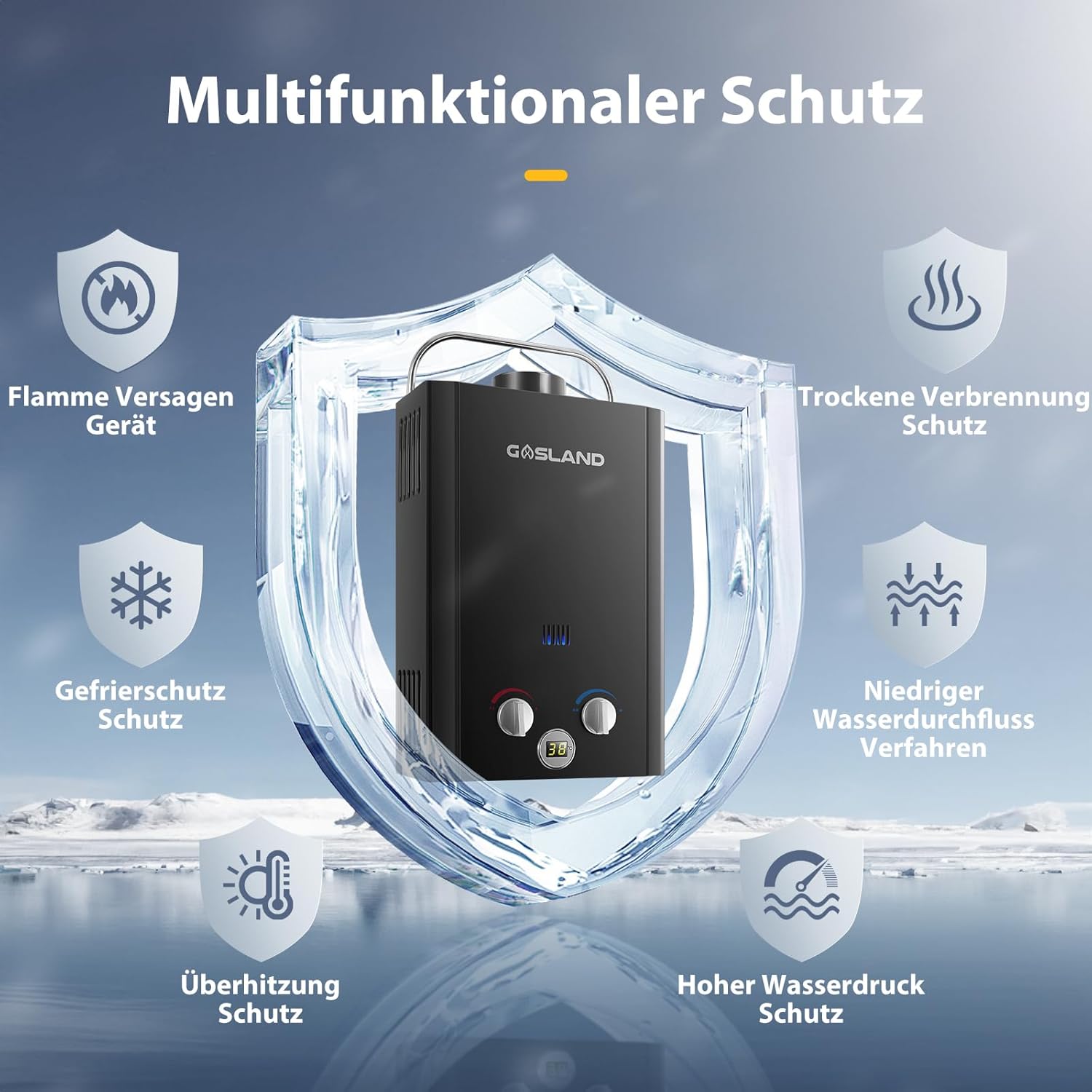 GASLAND BE158B Gasdurchlauferhitzer, 6L Tankless LPG Durchlauferhitzer 30/37mbar, Instant Gasdusche für Campingdusche Pferdedusche