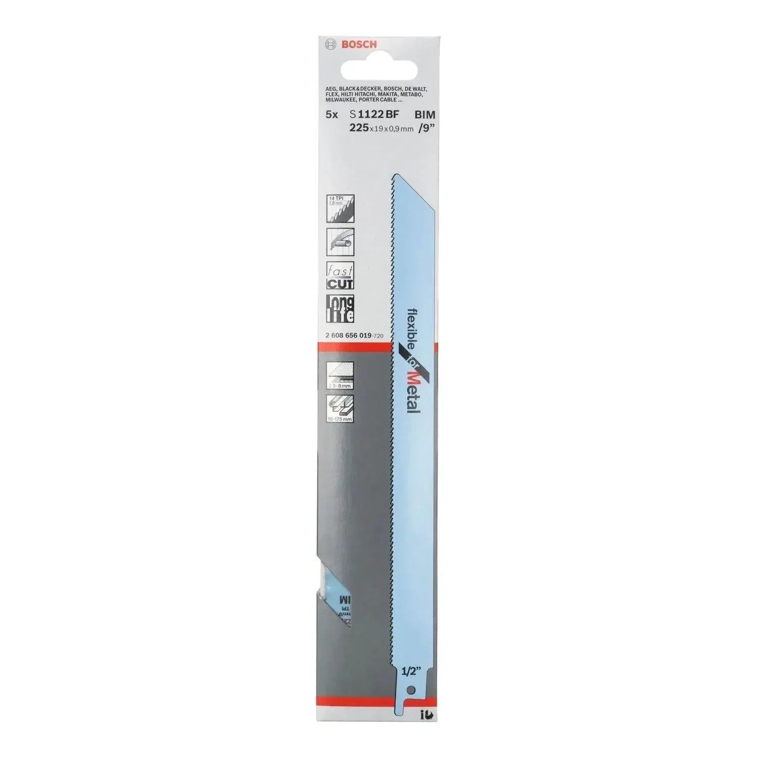 Bosch Professional S1122BF Reciprozaagblad 225mm Flexible for Metal VE=5 - 2608656019