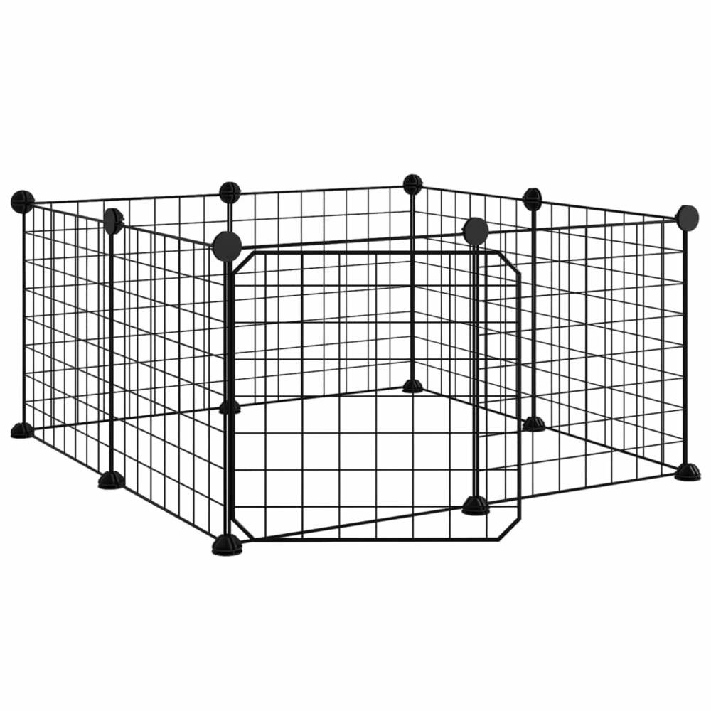 Cage animaux de compagnie à 8 panneaux et porte noir 35x35 cm