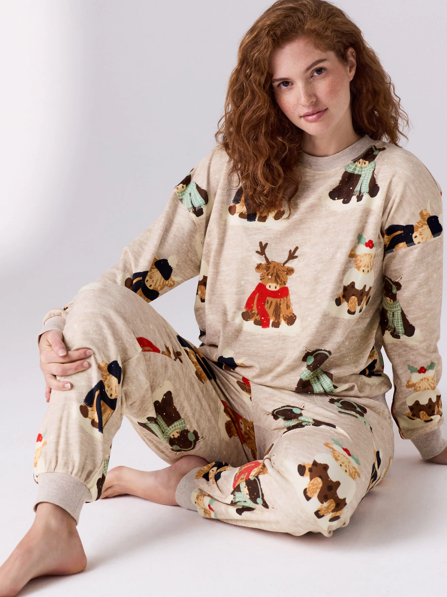 Havermout Hamish The Highland Cow - Zwangerschap Kerstmis gezellige lange mouwen Pyjama's voor het hele gezin