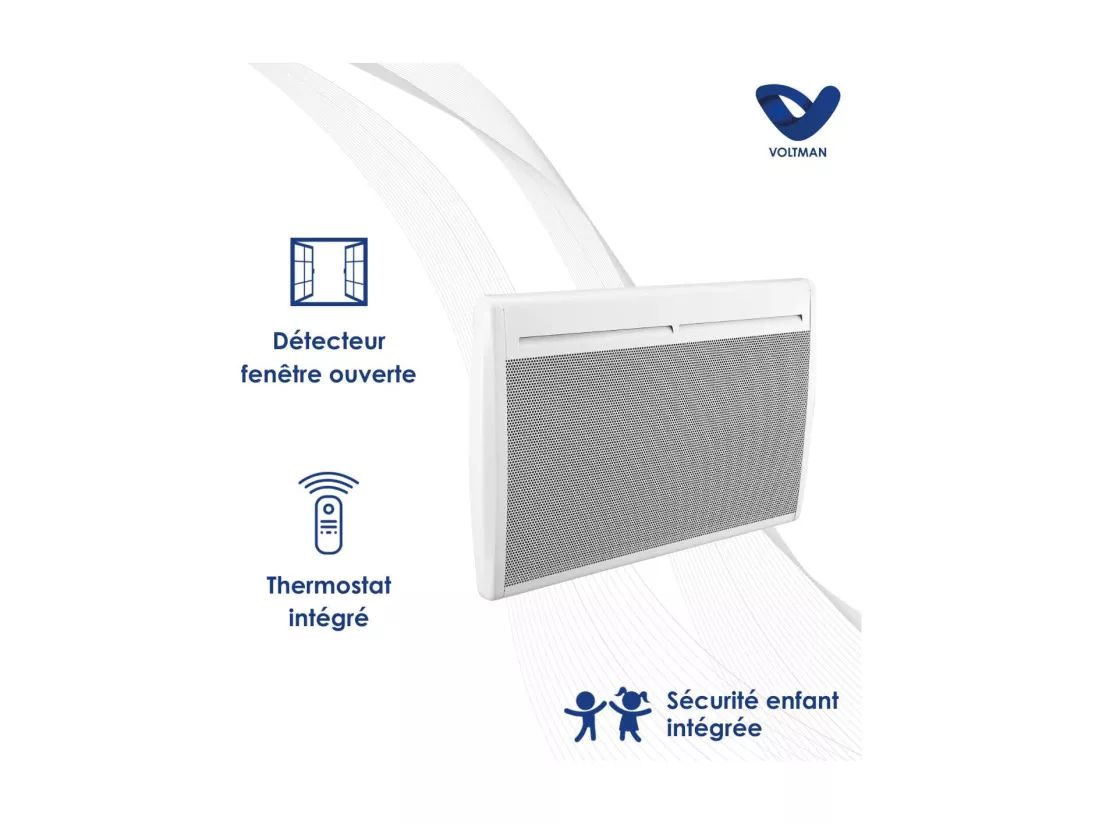Chauffage électrique 1500W - panneaux rayonnants - Blanc - Voltman