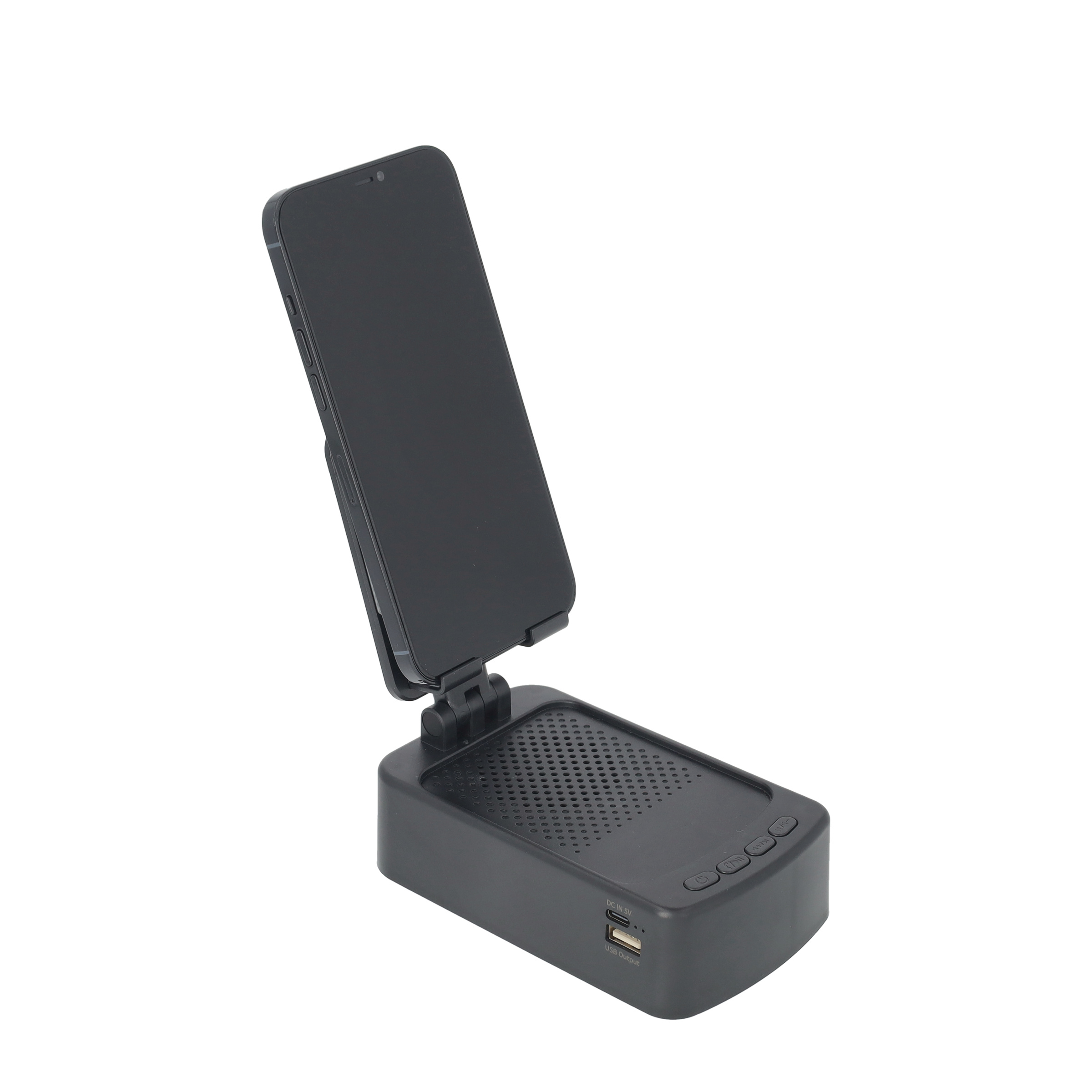 2in1 Mini Bluetooth Lautsprecher mit Smartphone / Tablet Halterung - Schwarz