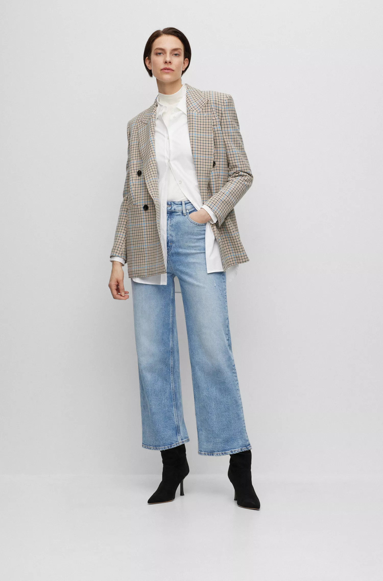 Calça jeans BOSS preta de cintura alta em denim azul com elasticidade confortável