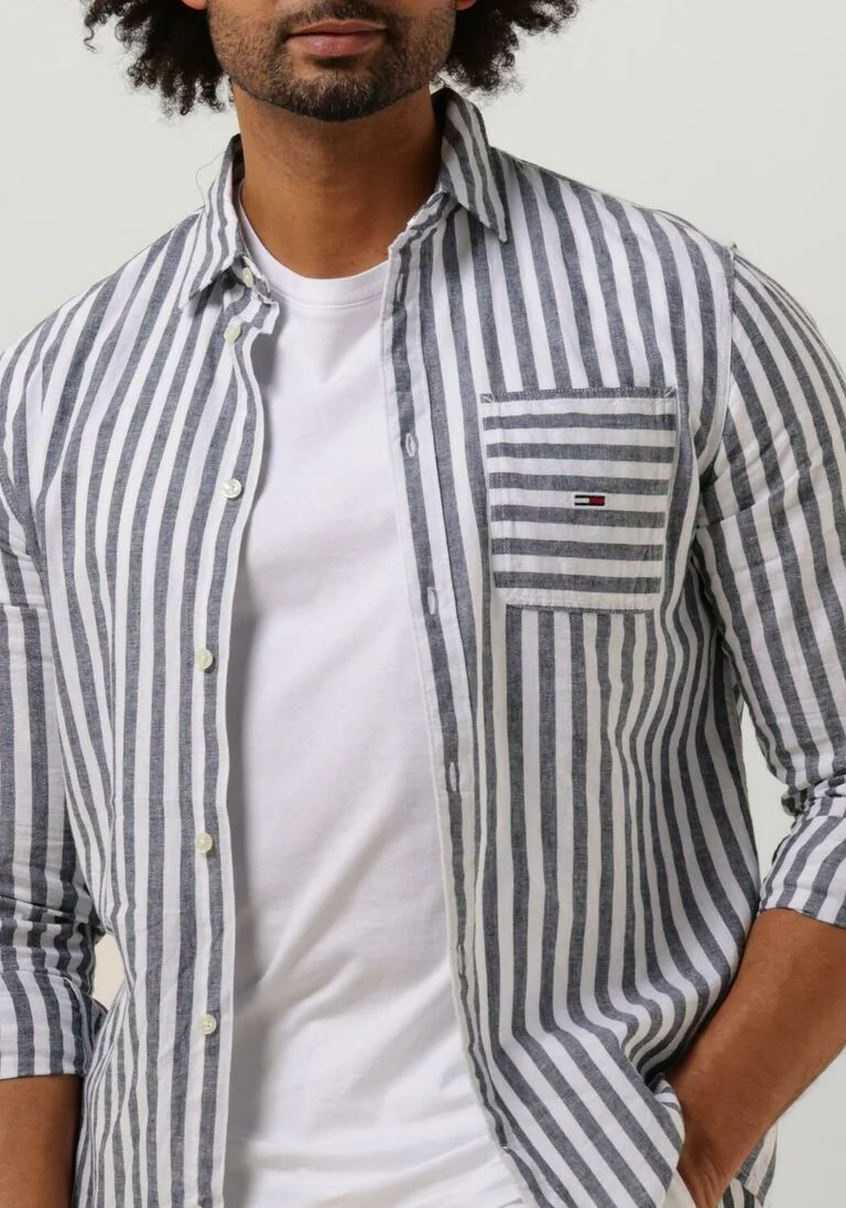 TOMMY JEANS blauw/wit gestreepte tommy jeans casual overhemd tjm clsc ls stripe linen shirt