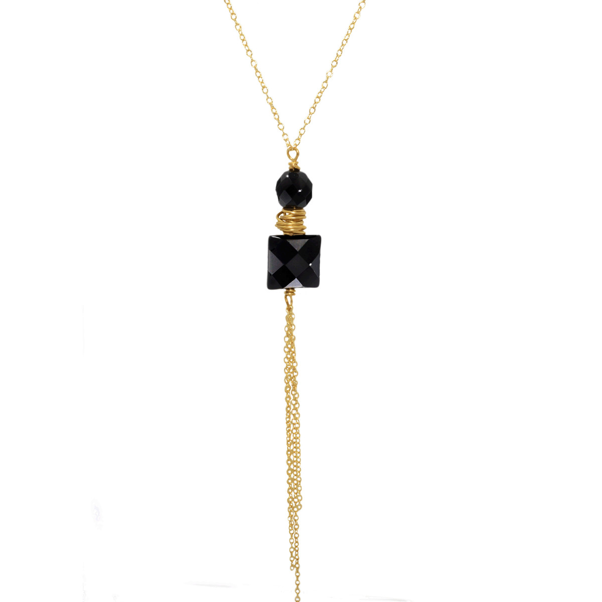 Sautoir Onyx pompom- Plaqué or