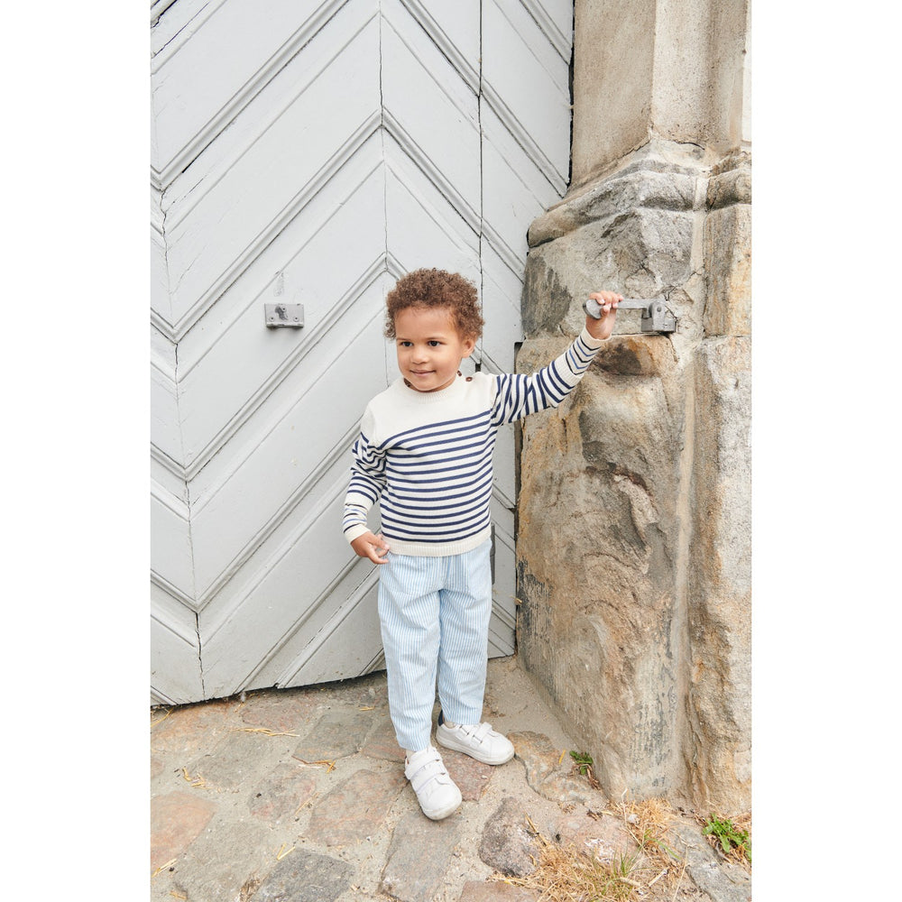 Køb COPENHAGEN COLORS Sky Blue W Cream Stripe Seersucker Bukser
