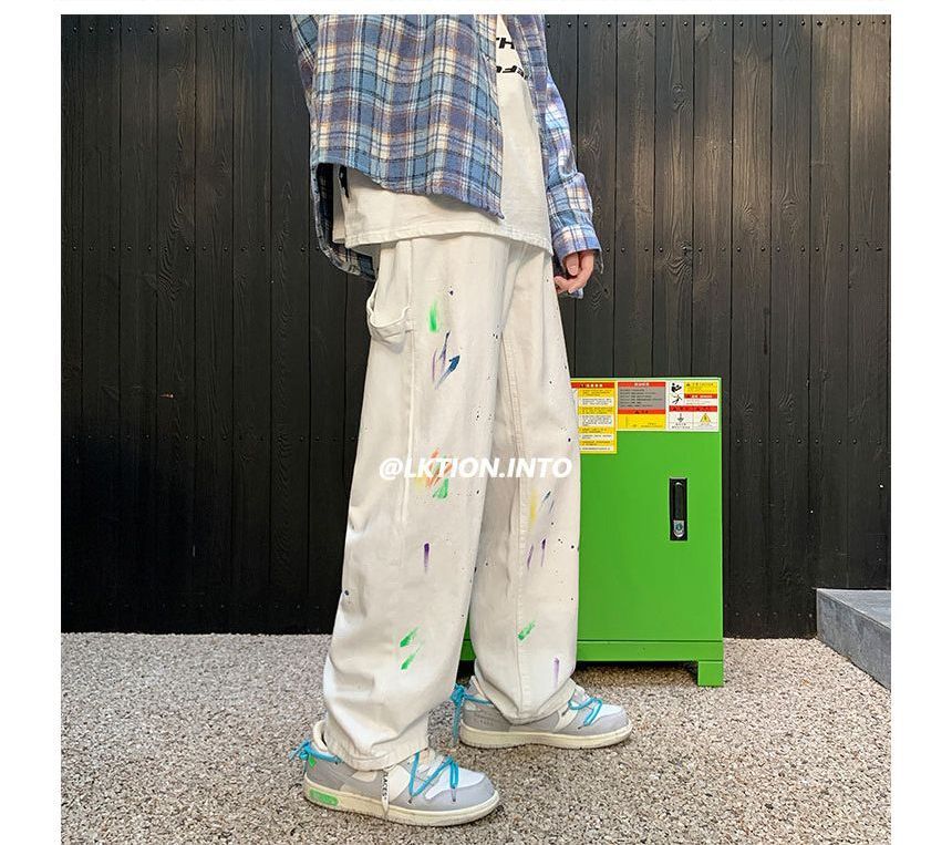 POSI - Mid Rise Splatter Loose-Fit Jeans