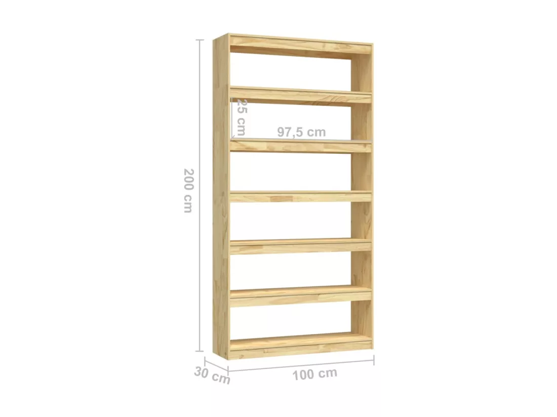 Bibliothèque-Séparateur de pièce 100x30x200 Pin massif