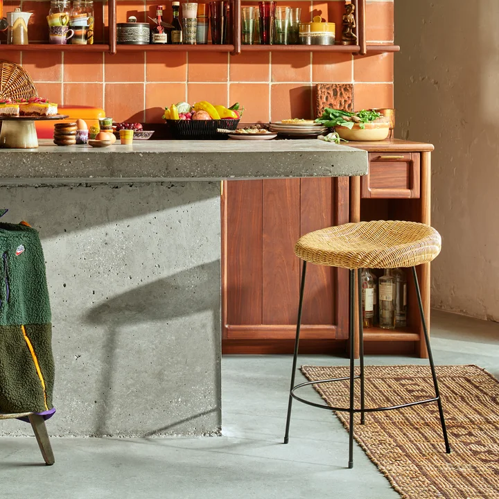HKliving - Wicker Barstuhl, Rattan / schwarz
