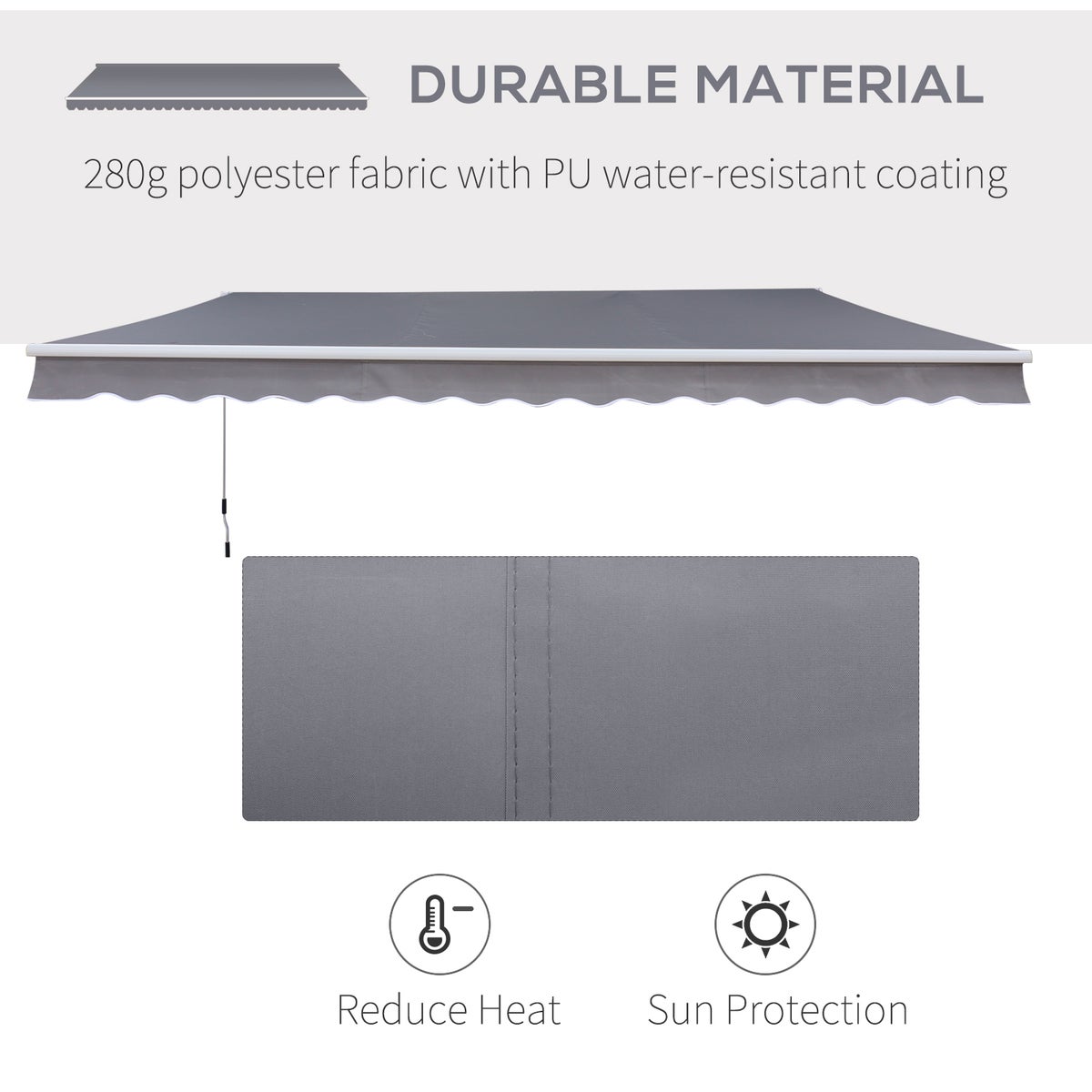 Outsunny zonnescherm, knikarmscherm, 3,5x2,5m, aluminium+polyester, grijs