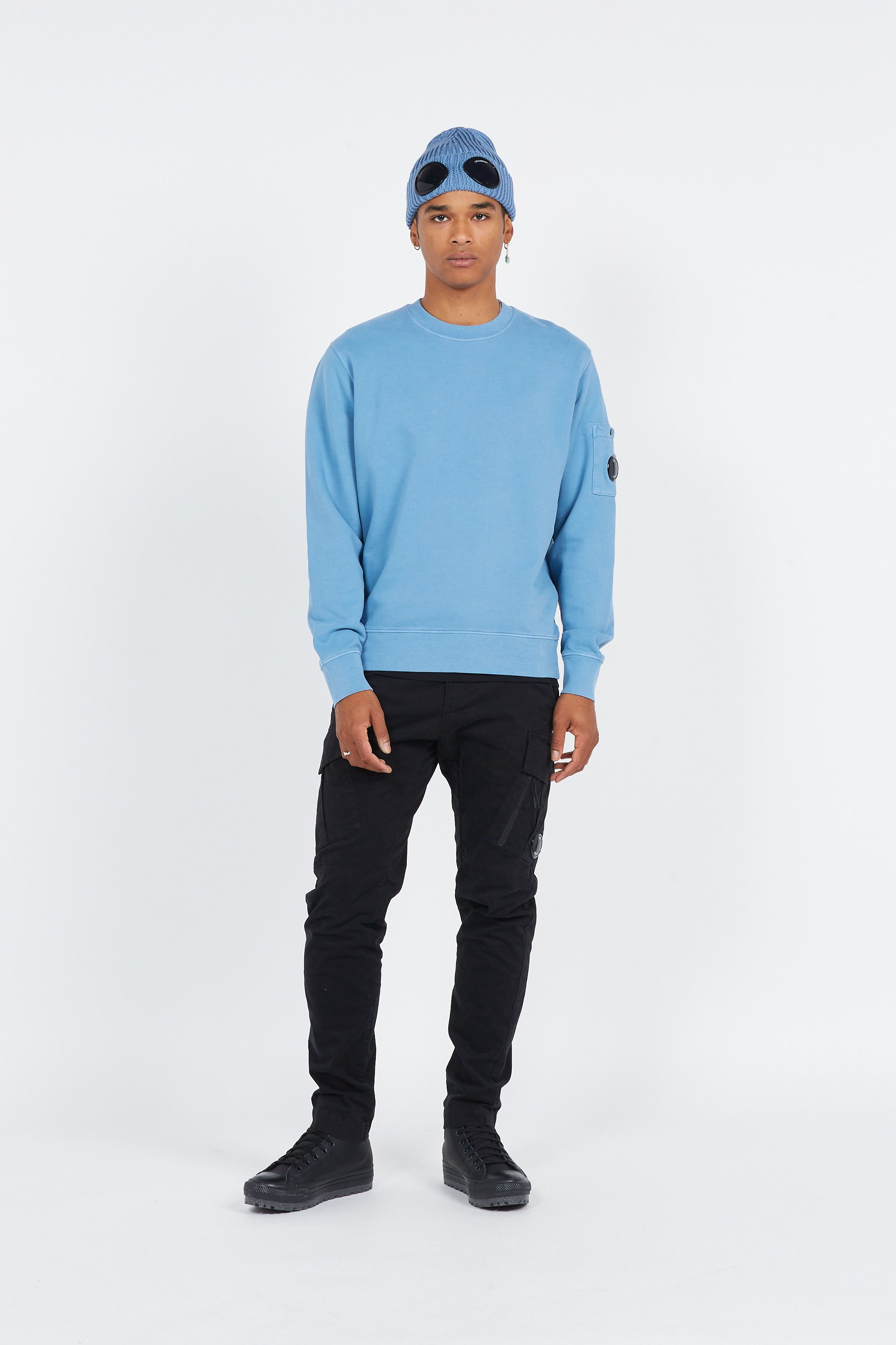 C.P. COMPANY Sweatshirt BRUSHED & EMERIZED DIAGONAL FLEECE LENS SWEATSHIRT Bleu