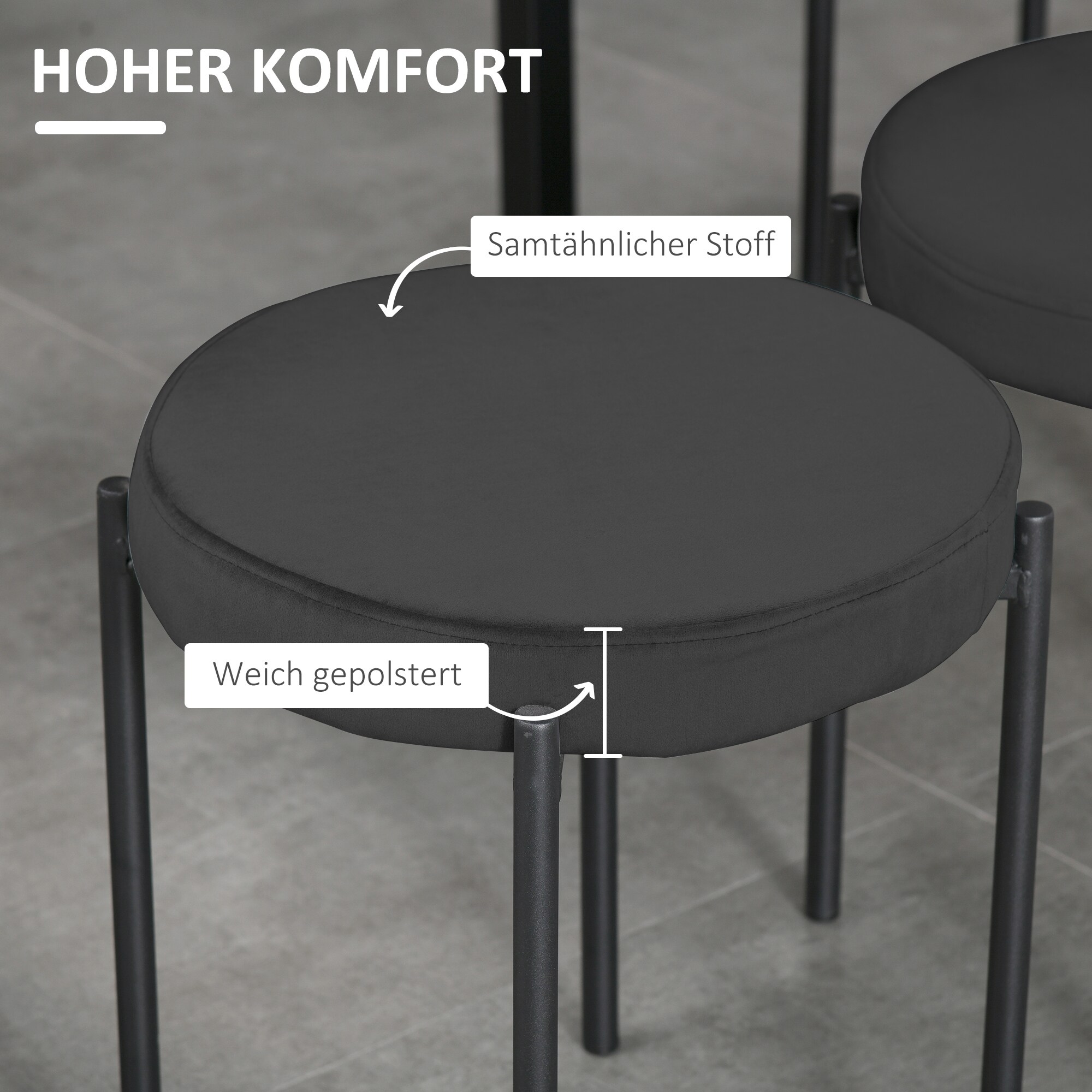 HOMCOM Esszimmerstühle mit Fußpolster schwarz 41,5B x 41,5T x 46H cm