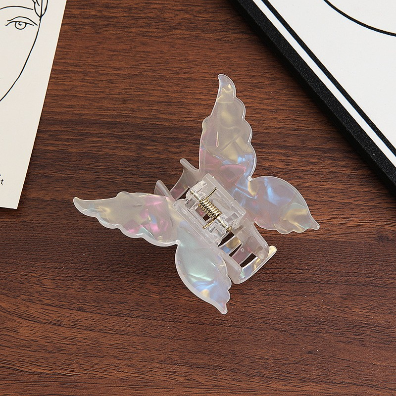 (7cm) Haarspange Klammer Krallen Clip Haar Accessoire Perlmutt Design Schmetterling - Weiss