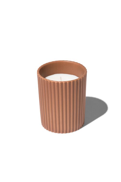 bougie dans un vase nervuré Ø7.5x10 terracotta