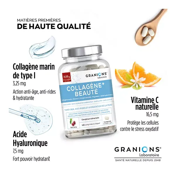 Granions Collagen+ Beauty Cherry 120 comprimidos mastigáveis