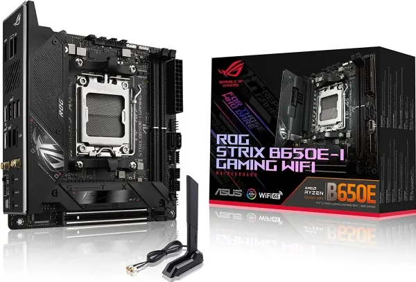ASUS ROG Strix B650E-I Gaming WiFi - Bundkort - mini ITX - Socket AM5 - AMD B650 Chipset - USB-C 3.2 Gen 2x2, USB-C 3.2 Gen2, USB 3.2 Gen 2, USB 3.2 Gen 1 - 2.5 Gigabit LAN, Wi-Fi 6E - onboard grafik (CPU påkrævet) - HD Audio (8-kanaler)