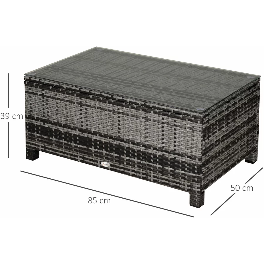 Outsunny Beistelltisch aus handgeflochtenem Polyrattan grau