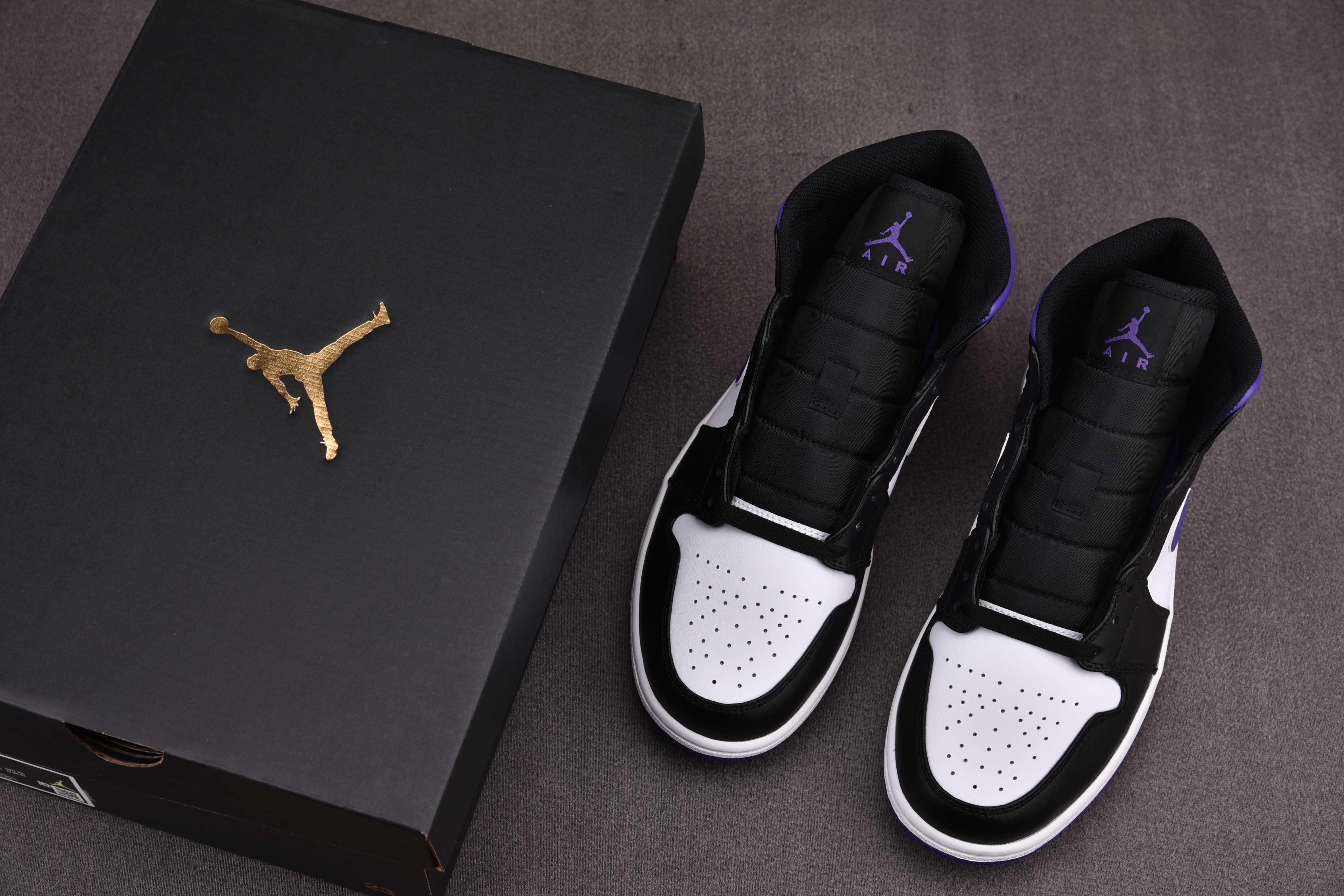 Jordan 1 Mid White Black Purple