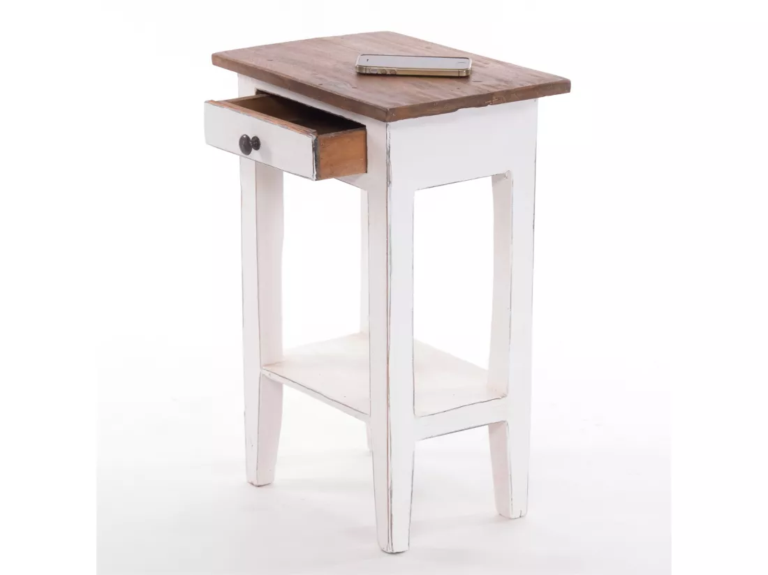 TABLE DE TÉLÉPHONE PLANTE Bois massif en acajou, avec tiroir 06 weiß-landhaus