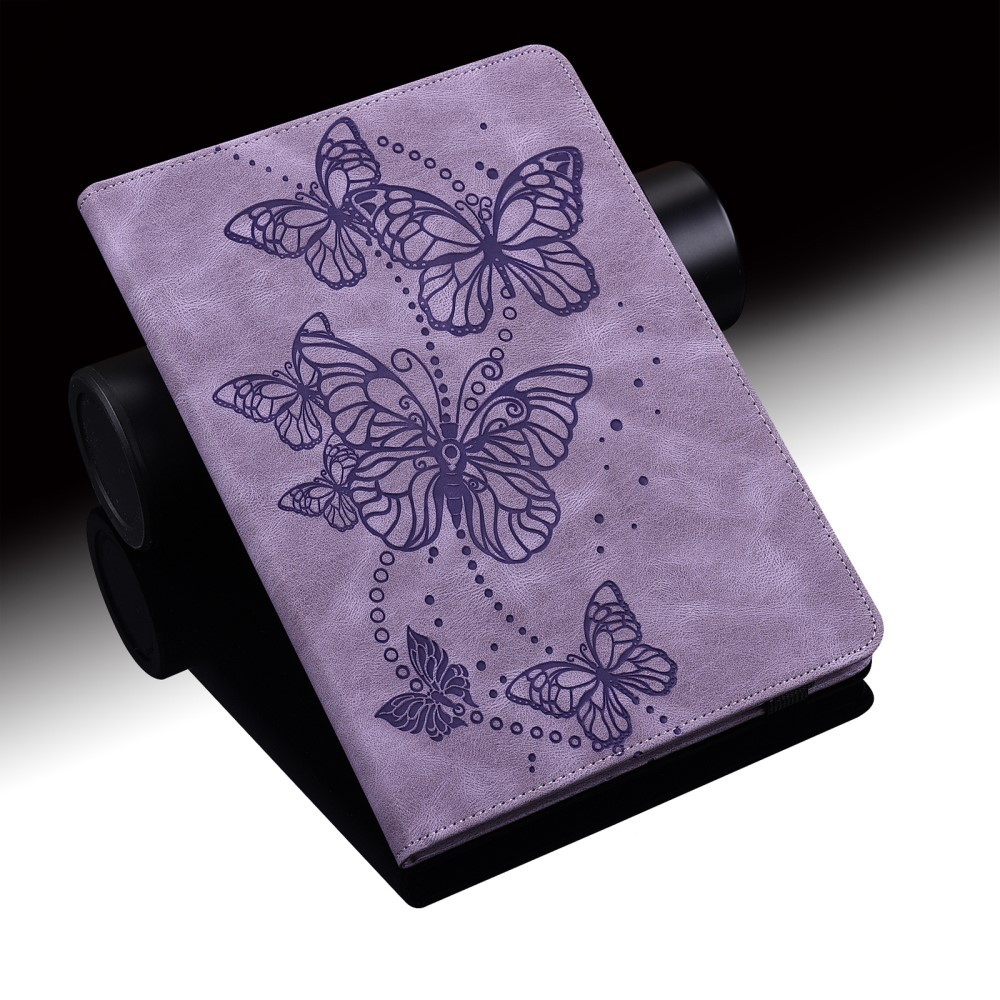 Samsung Galaxy Tab A9  Plus Leder Tasche Flip Cover Butterflies Imprint   S-Pen Halterung - Lila