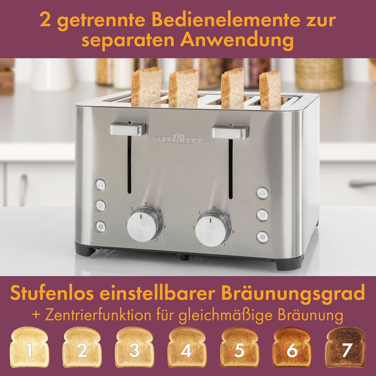 ProfiCook Toaster PC-TA 1252 Edelstahl 1500 Watt