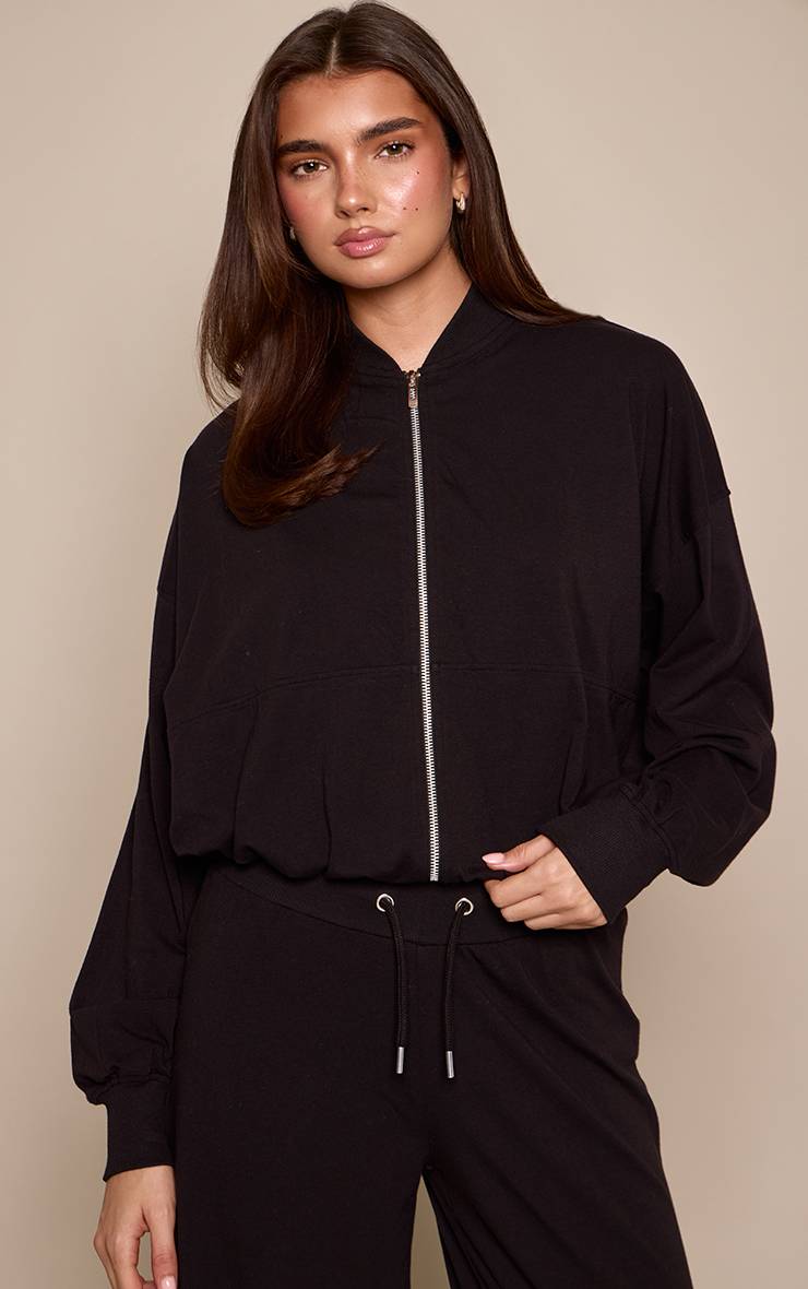 Noir Ensemble Coordonné Bomber Décontracté Zippé