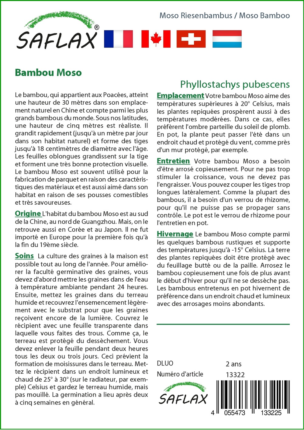 Jardin dans le sac - bambou moso - 20 graines - phyllostachys pubescens